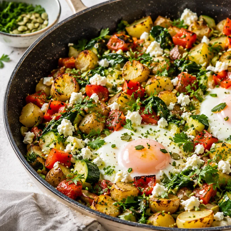 Low FODMAP Egg and Potato Skillet with Spinach and Feta